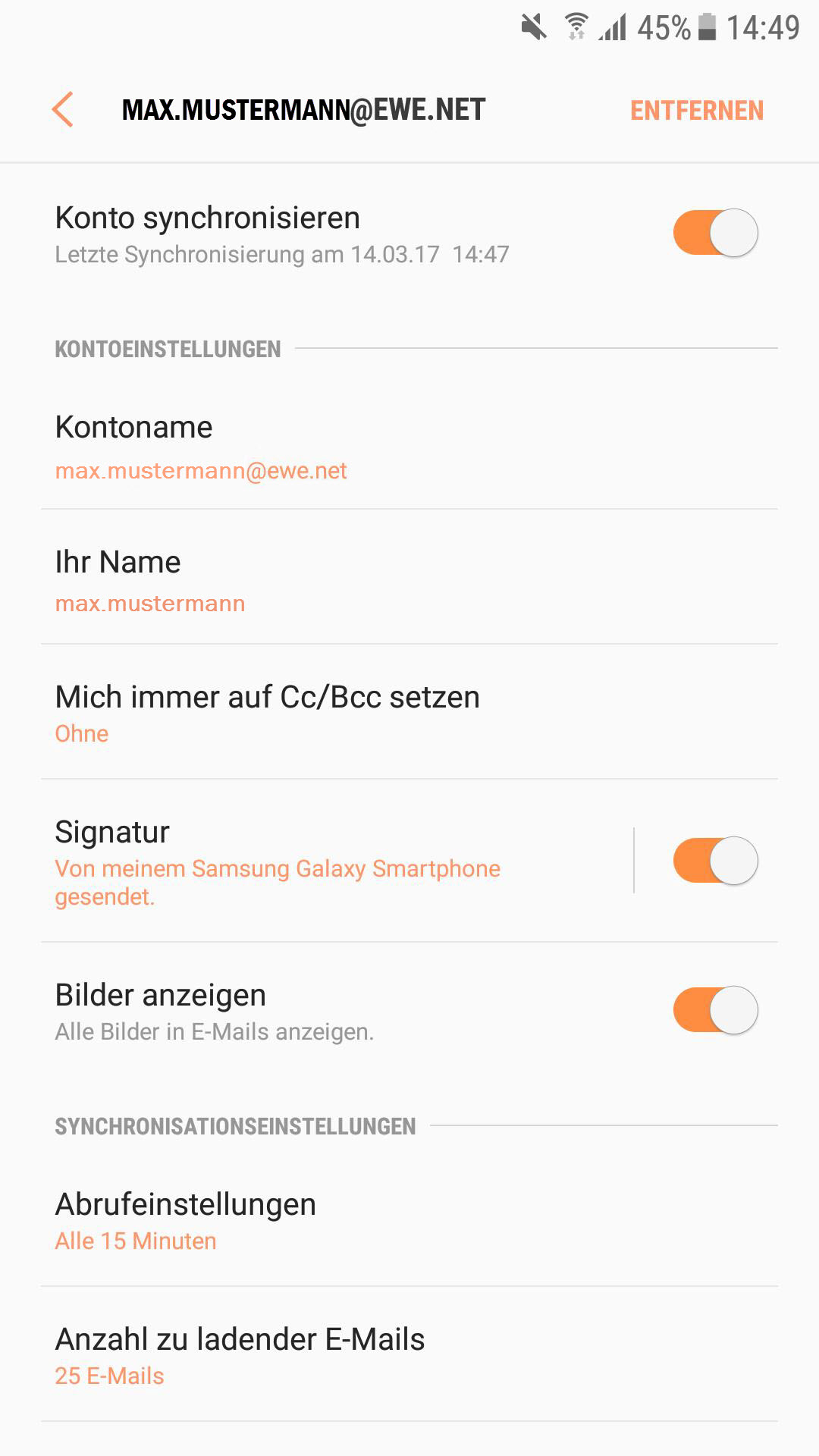 Einstellungen des E-Mailkontos anpassen