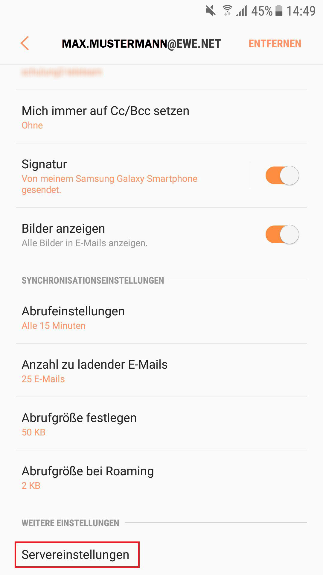 Servereinstellungen aufrufen