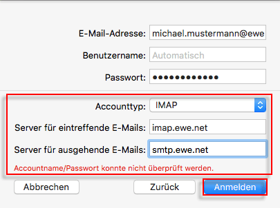 Apple Mail einrichten Accounttyp Server
