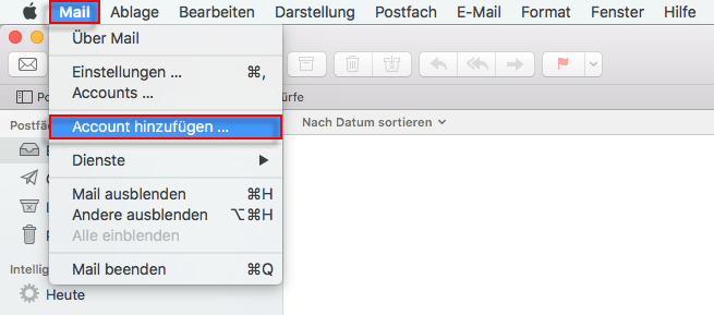 Apple Mail Account hinzufuegen