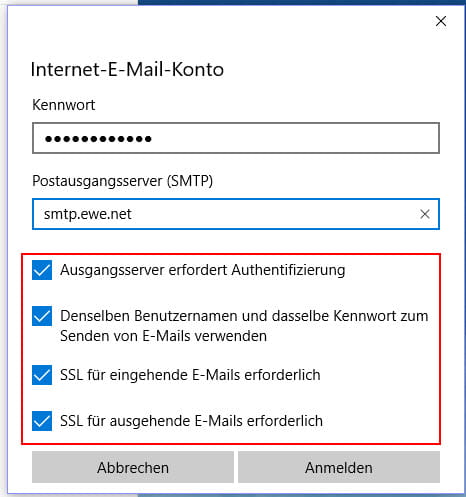 Internet-E-Mail-Konto Servereinstellungen